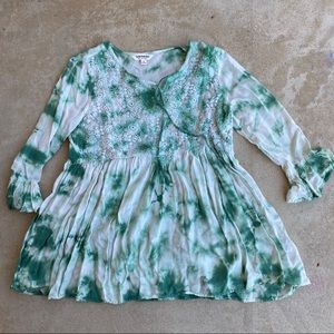 Tie dye boho crochet shirt SMALL